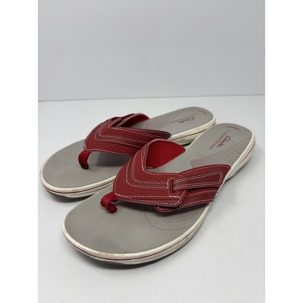 Clarks Women's Red Breeze Sea Cloudsteppers Thong Flip Flop Sandals Size 10